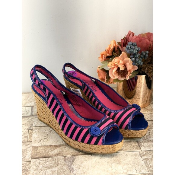 Women Sugar Pink Plaid Wedge Heels Size 8.5 M New - Picture 1 of 12